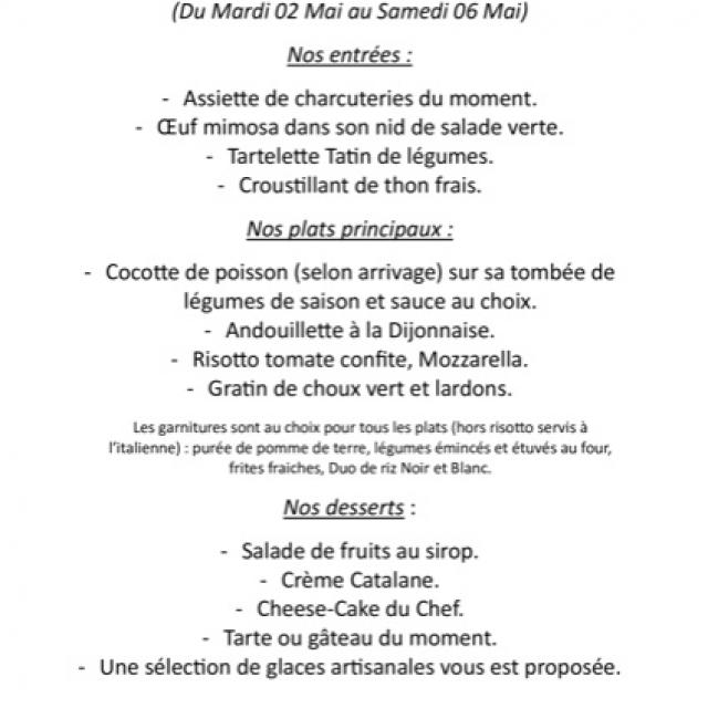 Notre menu de la semaine